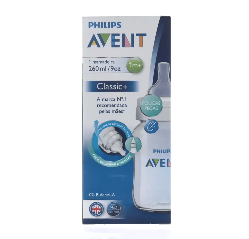 Mamadeira Philips Avent Classic+ +1 mês Anticólicas 260ml 1 Unidade