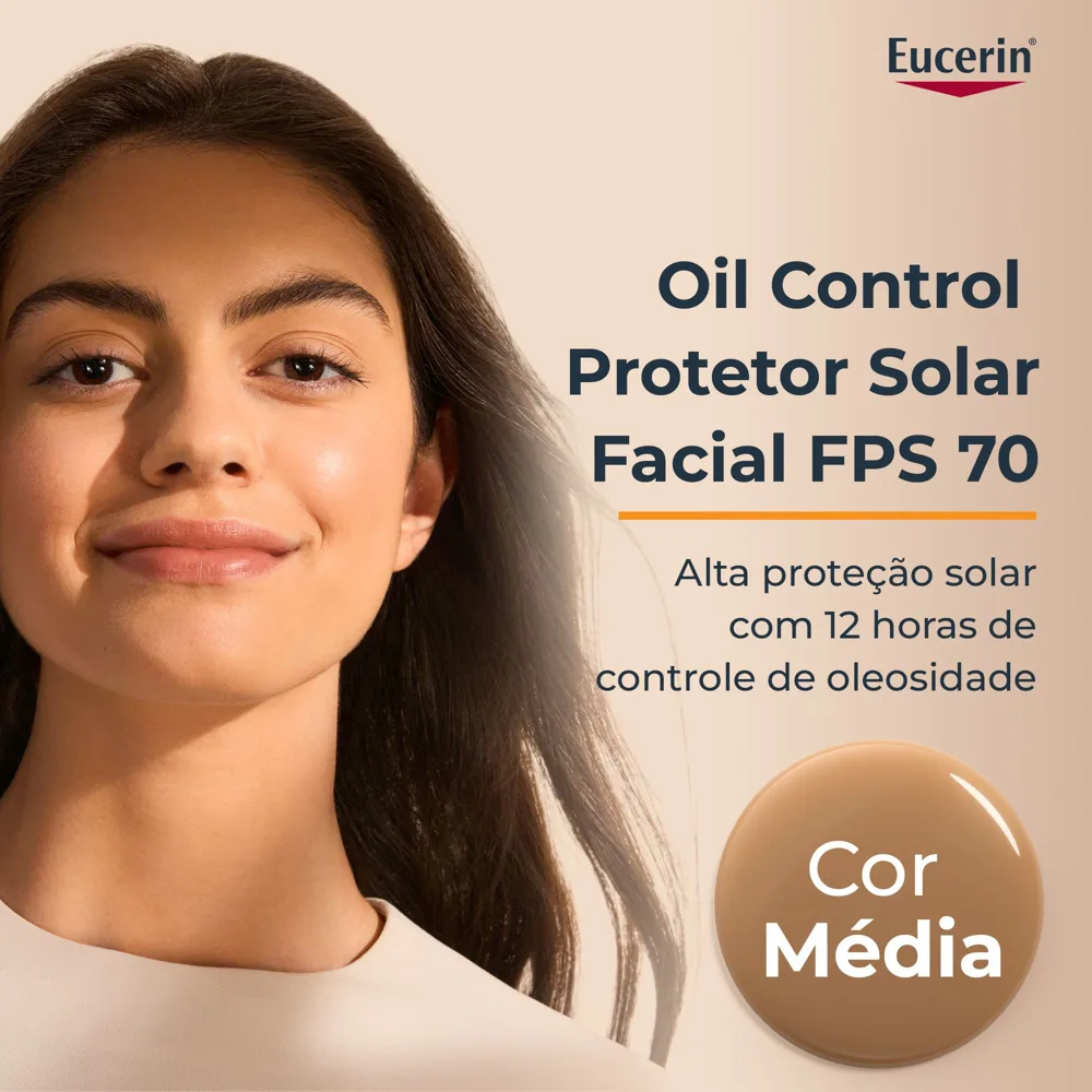 Protetor Solar Facial Eucerin Sun Oil Control FPS70 Toque Seco Gel Creme Tom Médio 50g