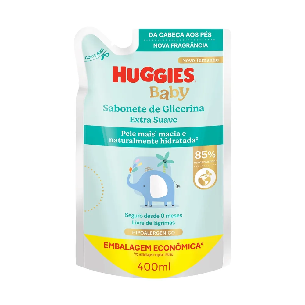 Sabonete Líquido Infantil Huggies Baby Glicerina Extra Suave Refil 400ml