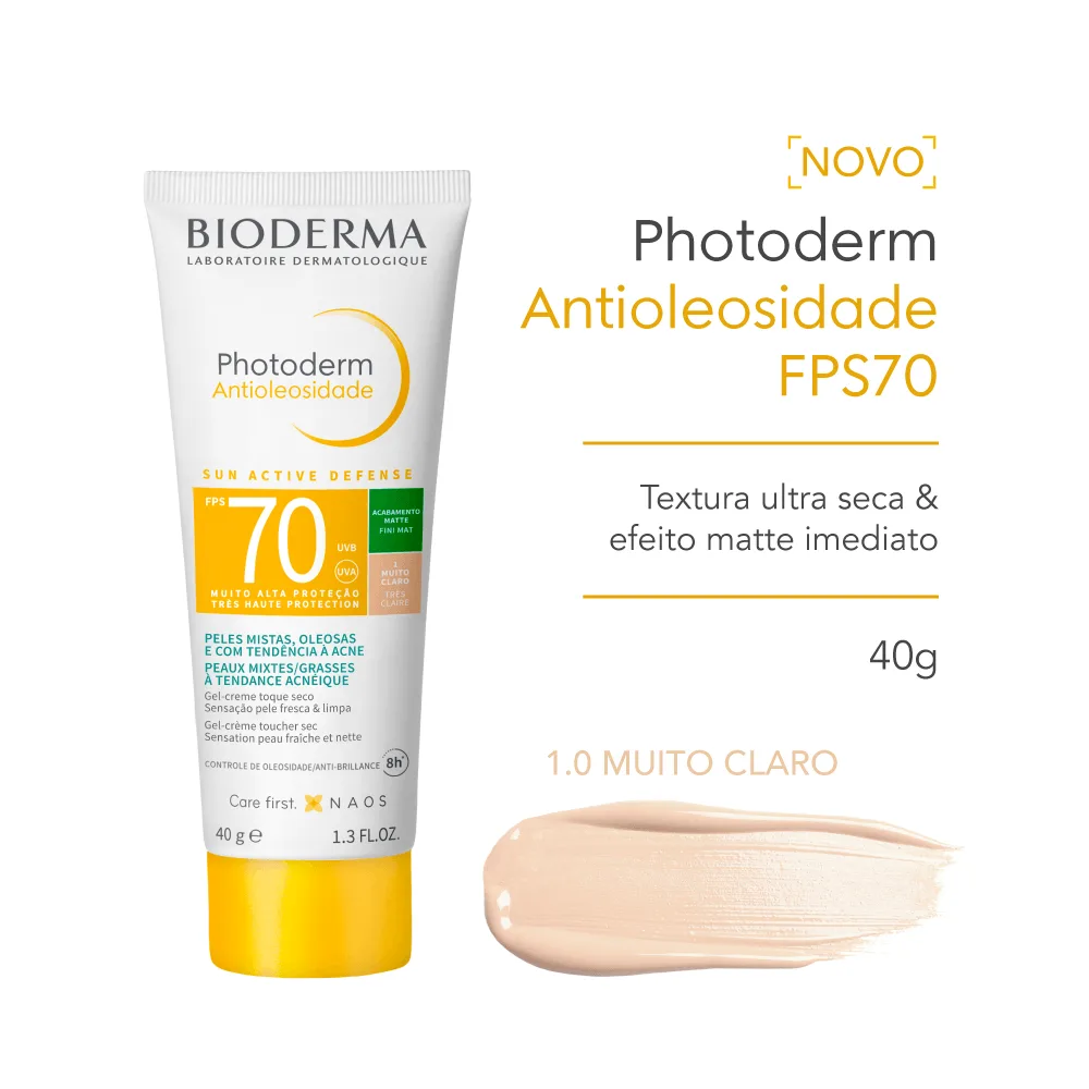 Protetor Solar Facial Bioderma Photoderm Antioleosidade FPS70 Cor 1.0 40g