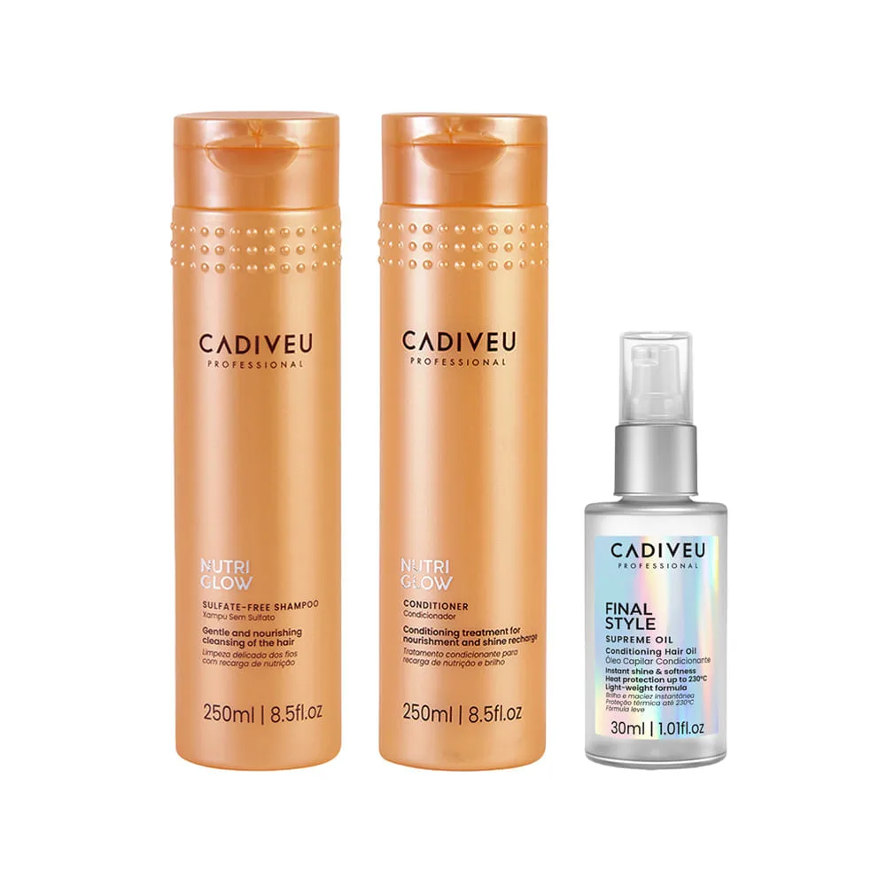 Kit Cadiveu Nutri Glow - Shampoo 250ml + Condicionador 250ml + Óleo Final Style Supreme 30ml