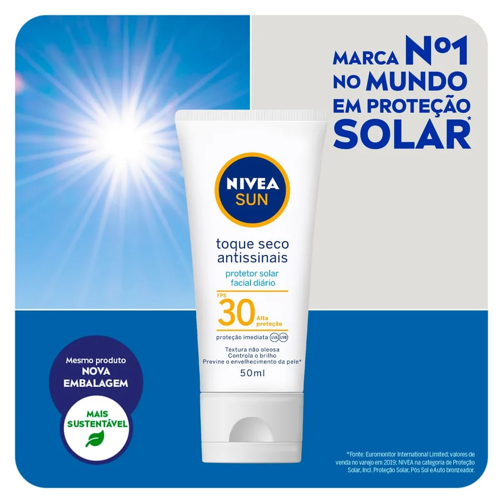 Protetor Solar Facial Nivea Sun Toque Seco Antissinais FPS30 50ml
