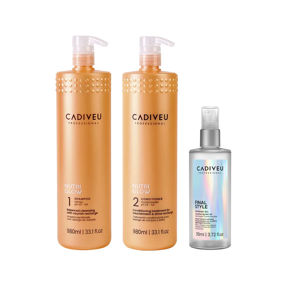 Kit Cadiveu Nutri Glow - Shampoo 980ml + Condicionador 980ml + Óleo Final Style Multibenefícios 110ml
