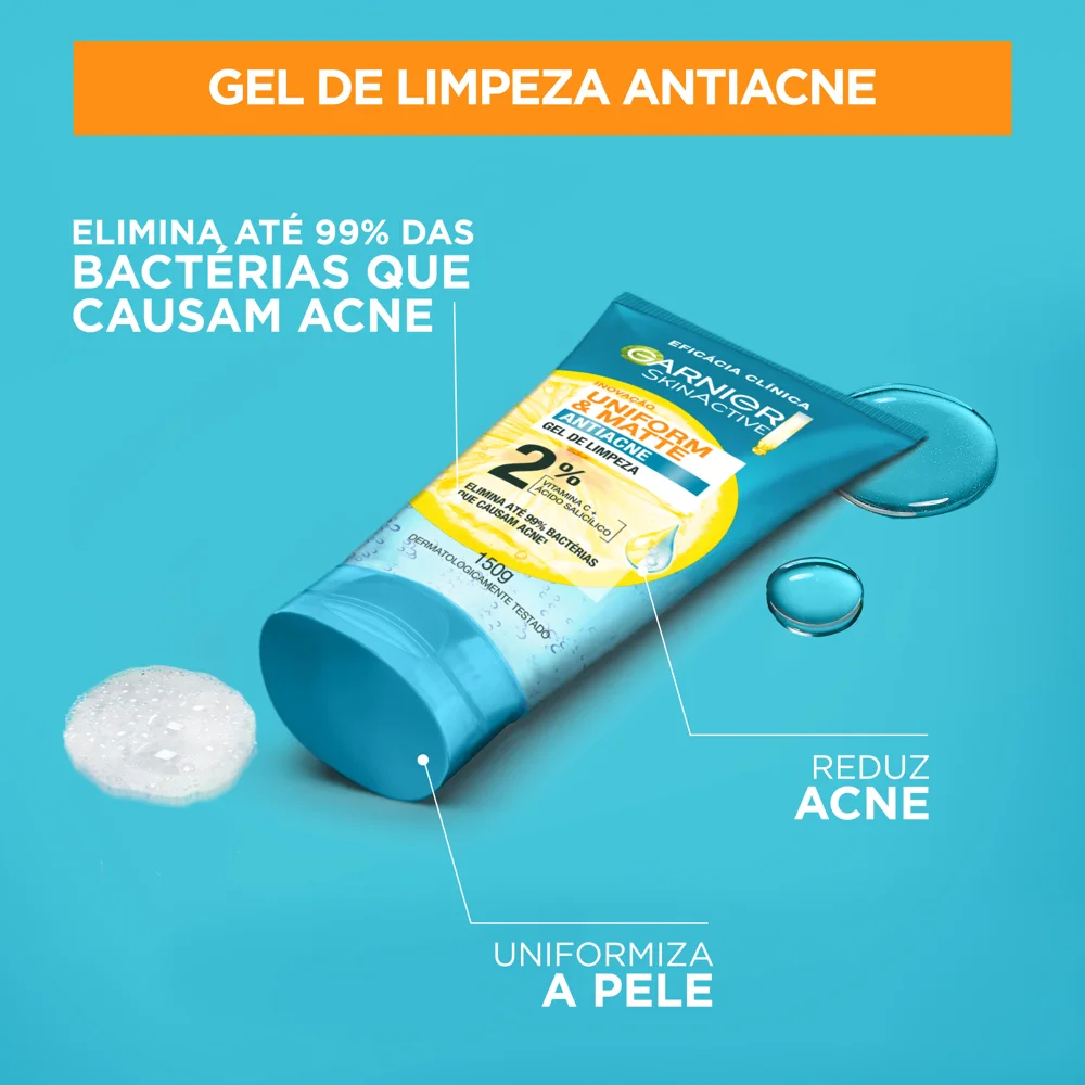 Gel de Limpeza Facial Garnier Uniform & Matte Antiacne 150g