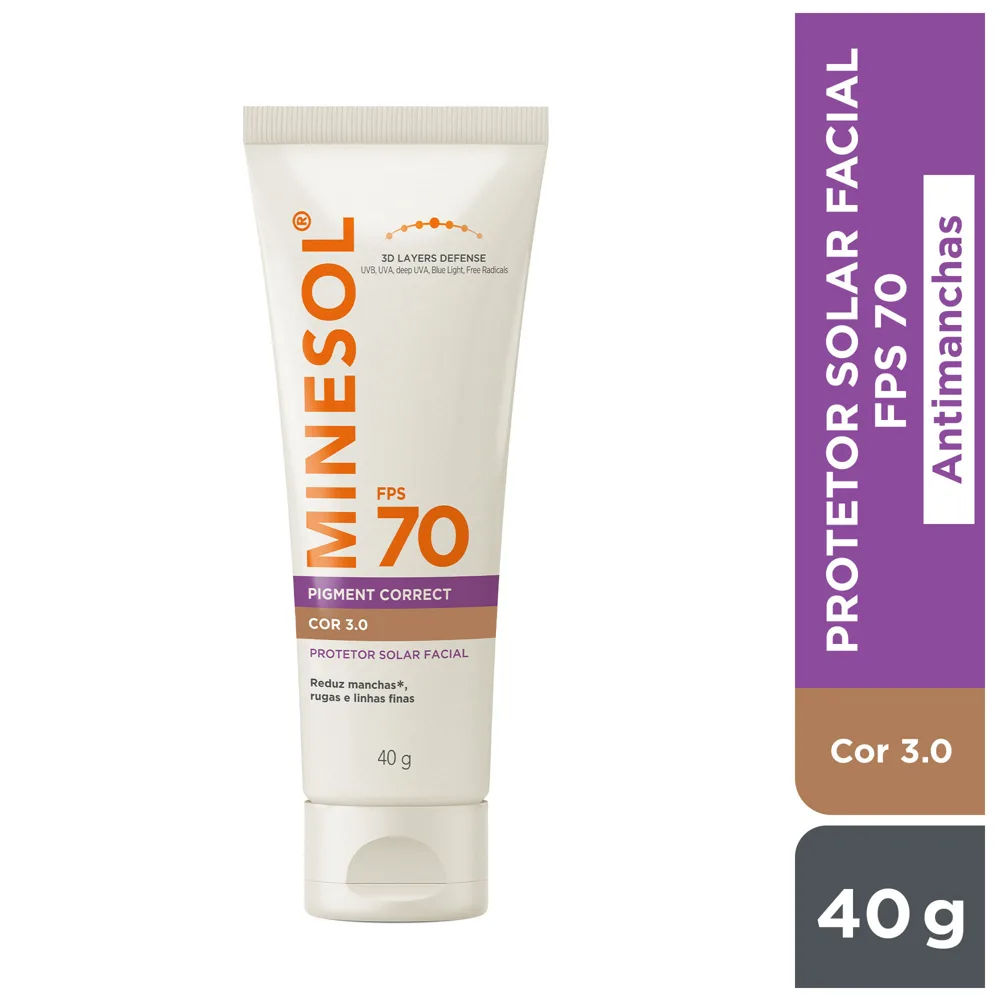 Protetor Solar Facial Minesol Pigment Correct Fps70 Cor 3.0 40g