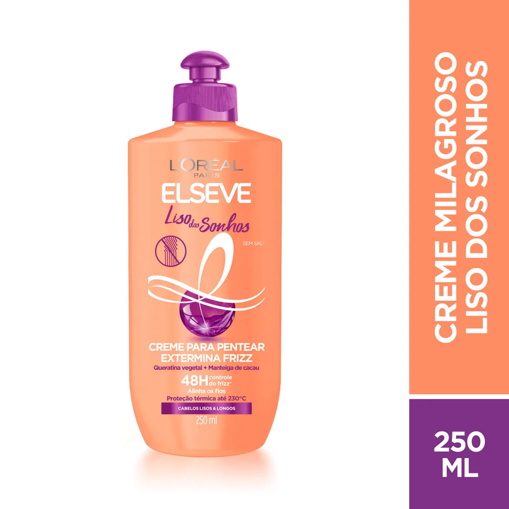 Creme de Pentear Elseve Liso dos Sonhos Extermina Frizz Proteção Térmica 250ml