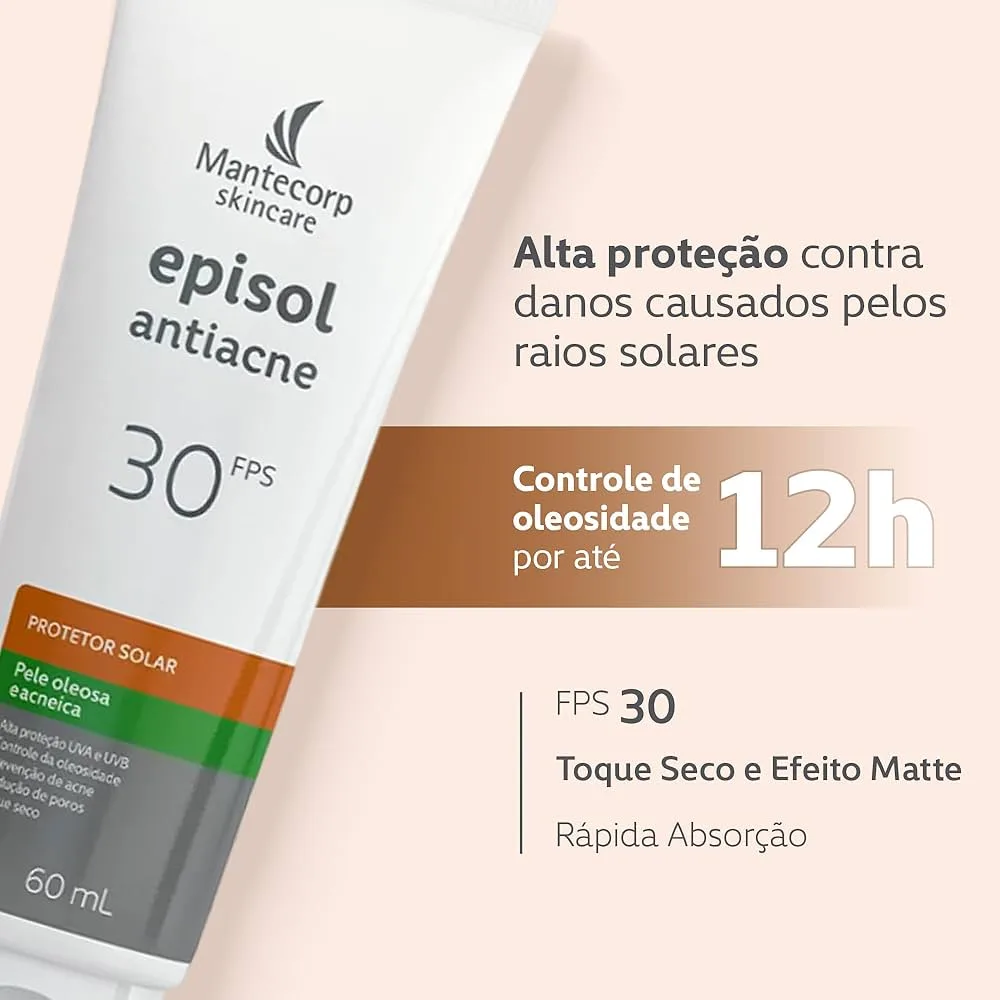 Protetor Solar Facial Episol Antiacne FPS30 Pele Oleosa e Acneica 60ml