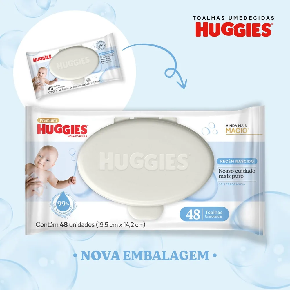 Lenços Umedecidos Huggies Recém-Nascido Sem Fragrância 48 Unidades