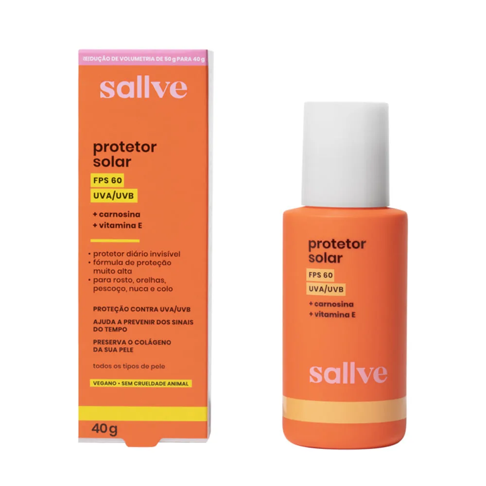Protetor Solar Facial Sallve FPS60 Carnosina + Vitamina E 40g