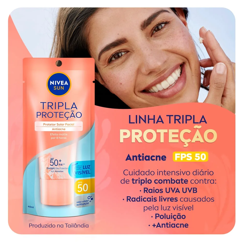 Protetor Solar Facial Nivea Sun Tripla Proteção FPS50 Antiacne 40ml