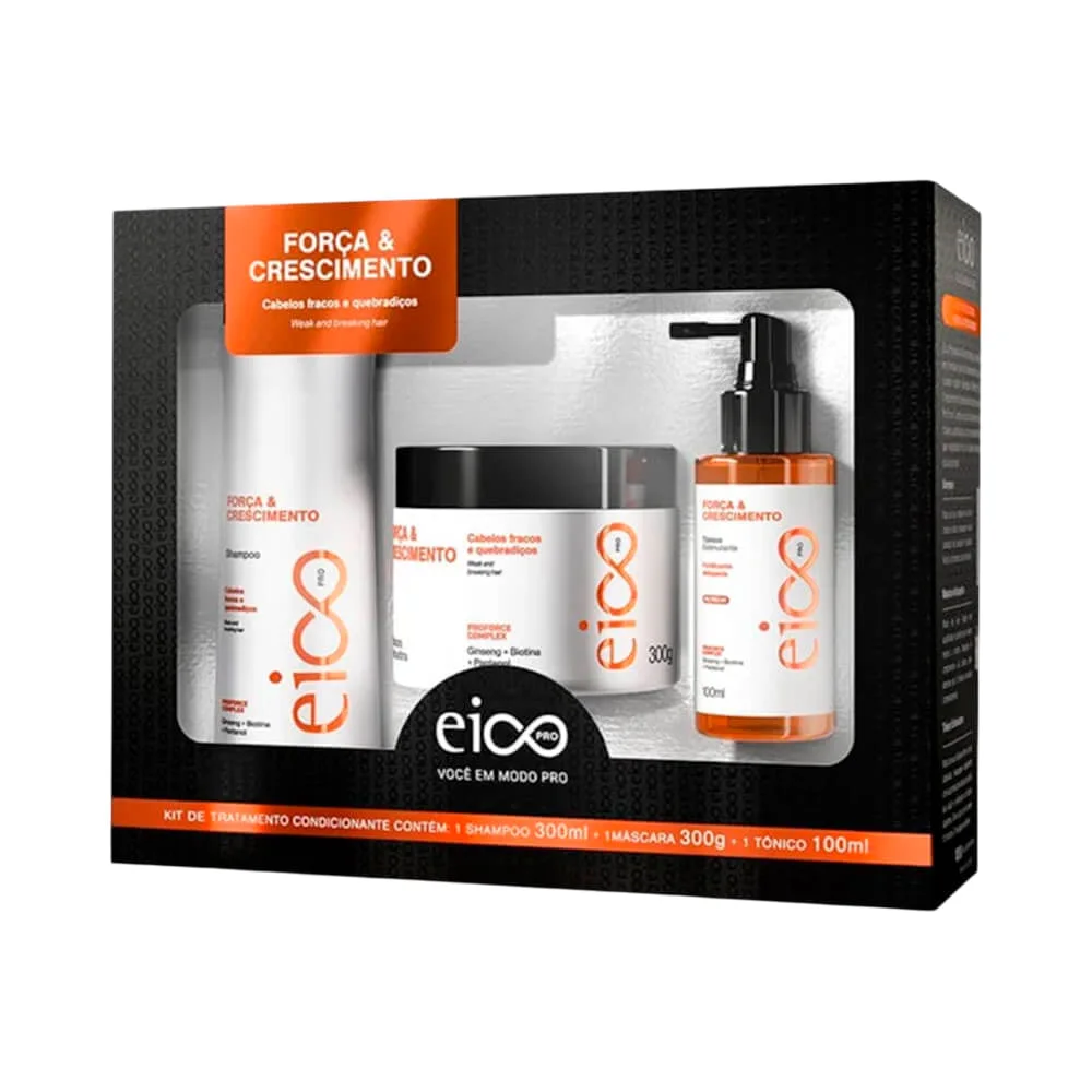 Kit Eico Pro Força e Crescimento - Shampoo 300ml + Máscara 300ml + Tônico 100ml