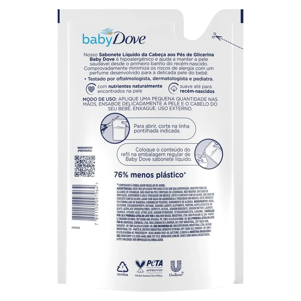 Sabonete Líquido Infantil Baby Dove Hidratação Glicerinada Refil 400ml