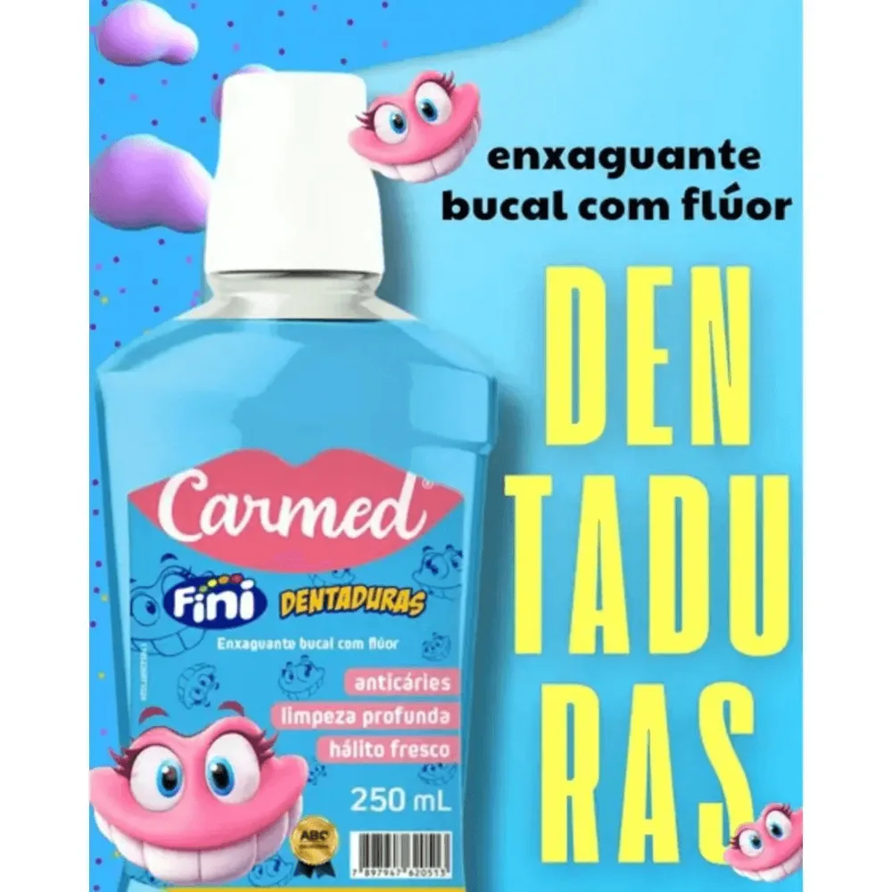Enxaguante Bucal Carmed Fini Dentaduras com Flúor Zero Álcool 250ml