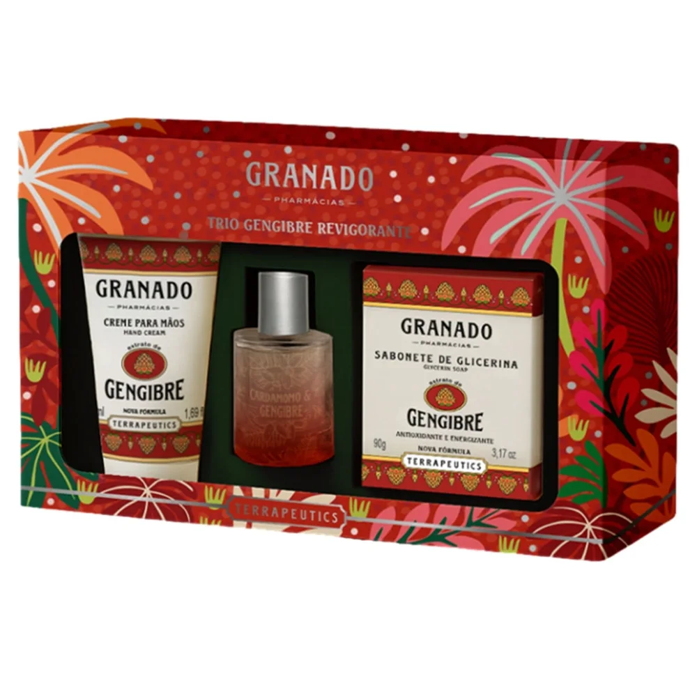 Kit Granado Hidratante 50ml + Colônia 30ml + Sabonete Em Barra De Glicerina Base Vegetal Gengibre Revigorante Xterrapeutics 90g