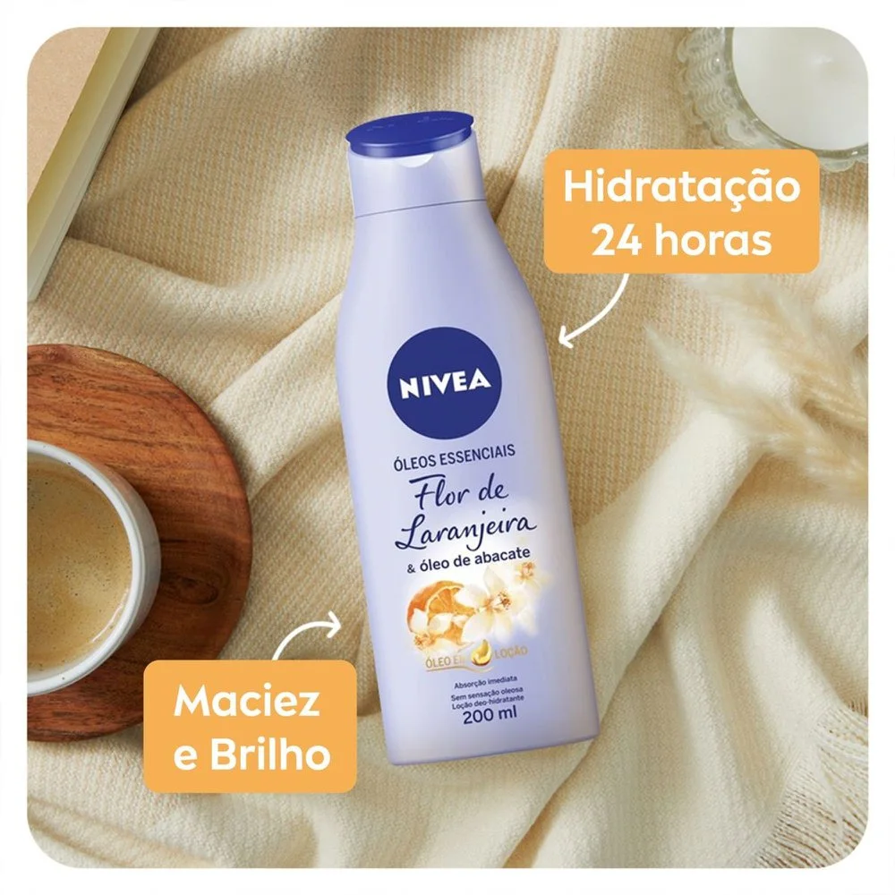 Loção Corporal Nivea Óleos Essenciais Hidratante Flor de Laranjeira e Óleo de Abacate 200ml