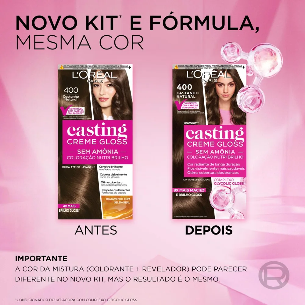 Tinta De Cabelo Casting Creme Gloss De L’oréal Paris 400 Castanho Natural 246g