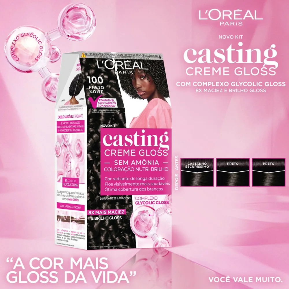 Tinta De Cabelo Casting Creme Gloss De L’oréal Paris 100 Preto Noite 246g