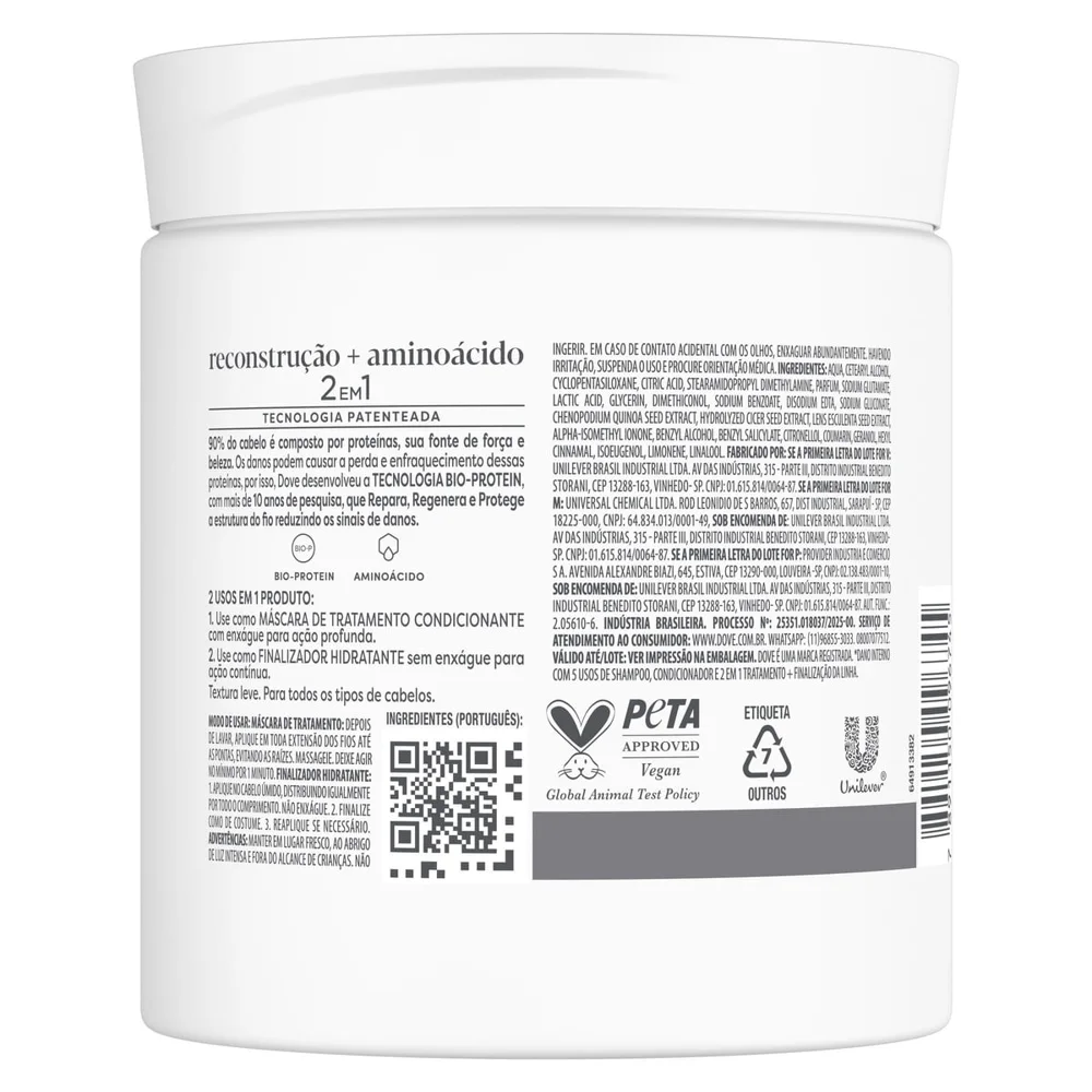 Máscara 2 Em 1 Dove Reconstrução + Aminoácido 500g