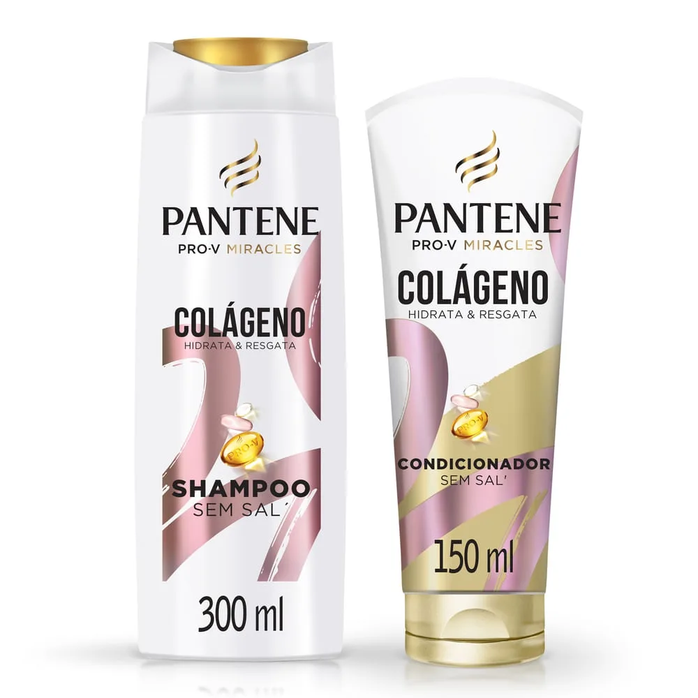 Kit Shampoo Pantene Pro-V Miracles Colágeno Hidrata & Resgata 300ml 1 Uni + Condicionador Hidrata & Resgata 150ml 1 Uni