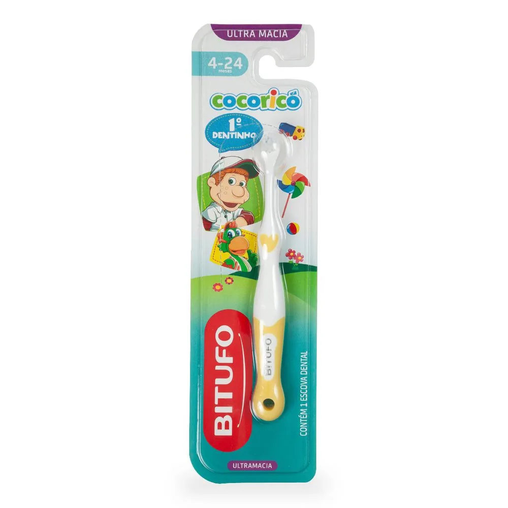 Escova Dental Infantil Bitufo 1 Dentinho Cocoricó Ultra Macia de 4 a 24 meses 1 Unidade