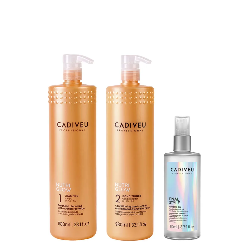 Kit Cadiveu Nutri Glow - Shampoo 980ml + Condicionador 980ml + Óleo Final Style Multibenefícios 110ml