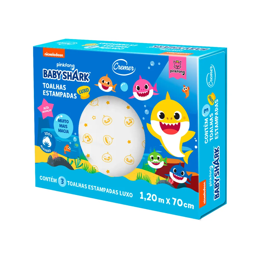 Toalha de Banho Cremer Luxo Baby Shark com Capuz Algodão 1 Unidade