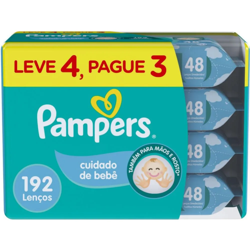 Lenços Umedecidos Pampers Cuidado de Bebê 192 Unidades