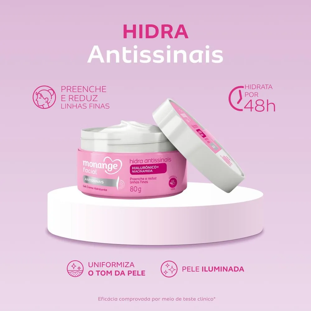 Creme Facial Monange Hidratante Antissinais com Ácido Hialurônico e Niacinamida 80g
