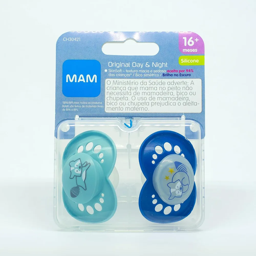 Chupeta MAM Original Day & Night Ortodôntica +16 meses Azul 2 Unidades