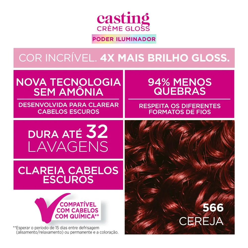 Tinta De Cabelo Casting Creme Gloss De L’oréal Paris 566 Cereja 246g