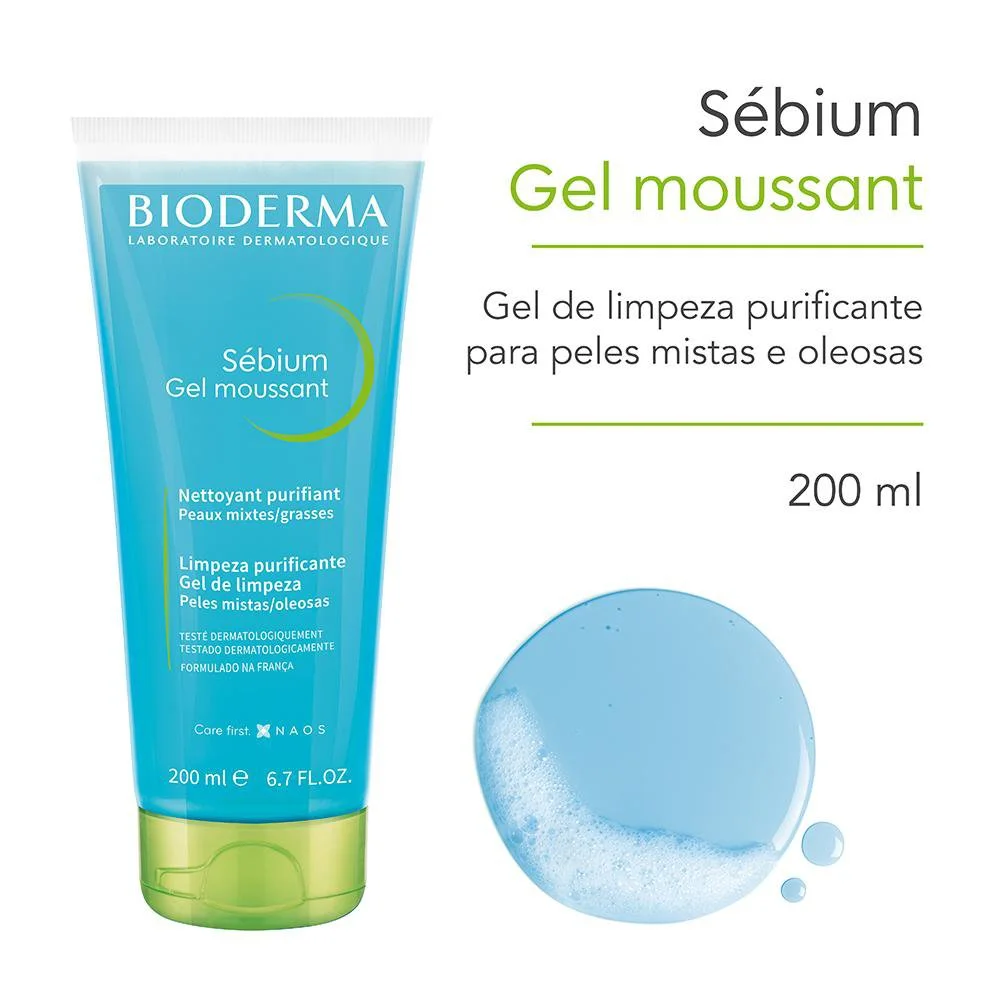 Gel de Limpeza Facial Bioderma Sébium Gel Moussant Antioleosidade 200ml
