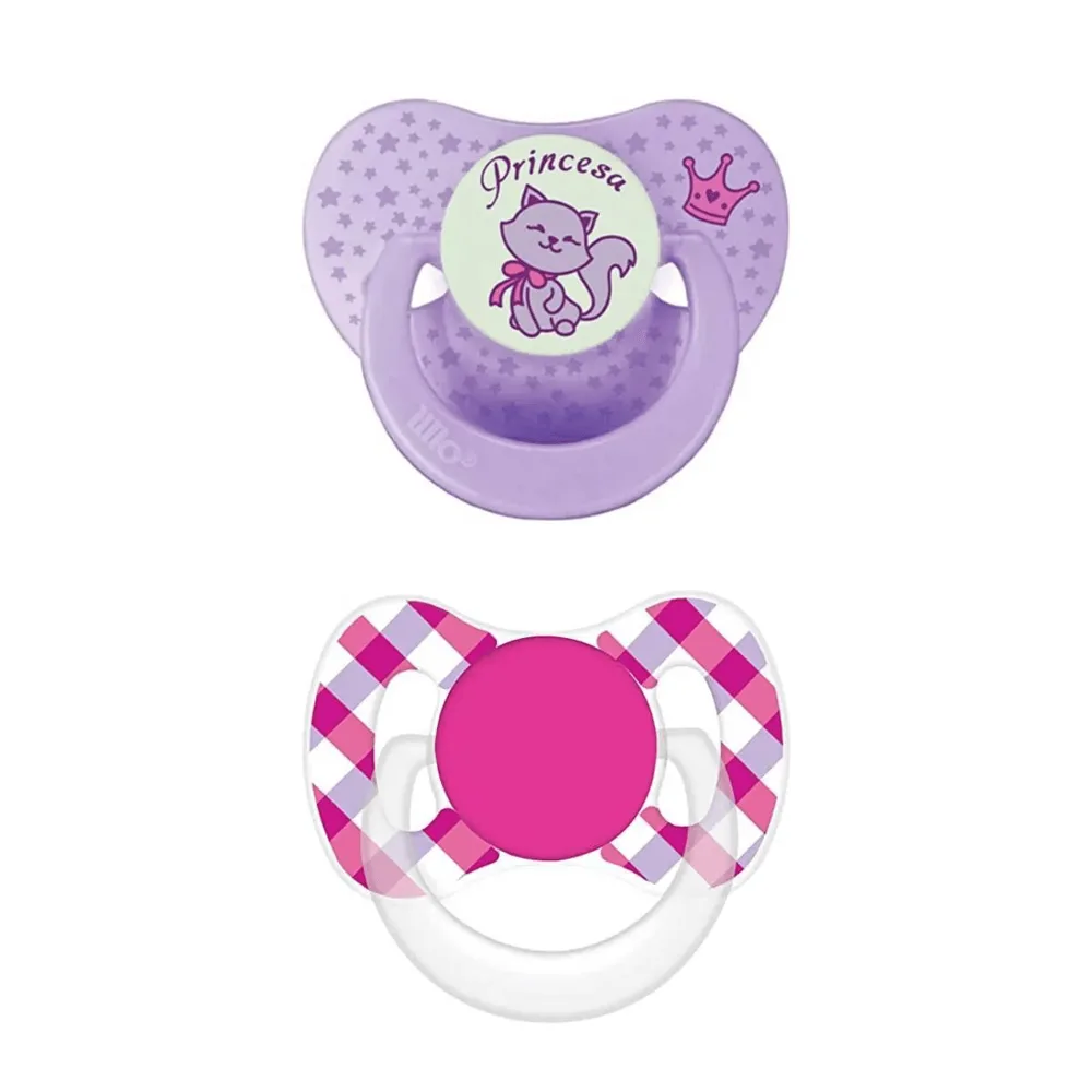 Chupeta Lillo Dia e Noite Ortodôntica +6 meses Brilha no Escuro Silicone Lilás Tamanho 2 2 Unidades