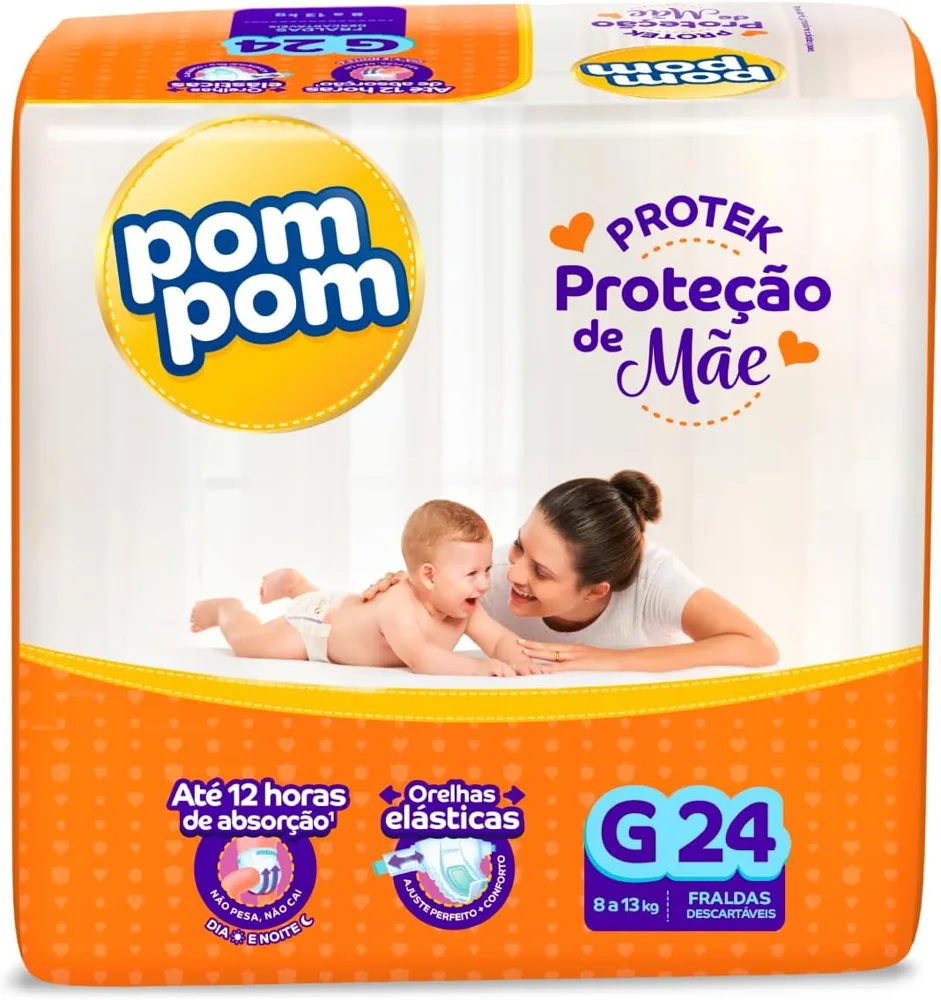 Fralda Pom Pom Protek Proteção de Mãe G 24 Unidades