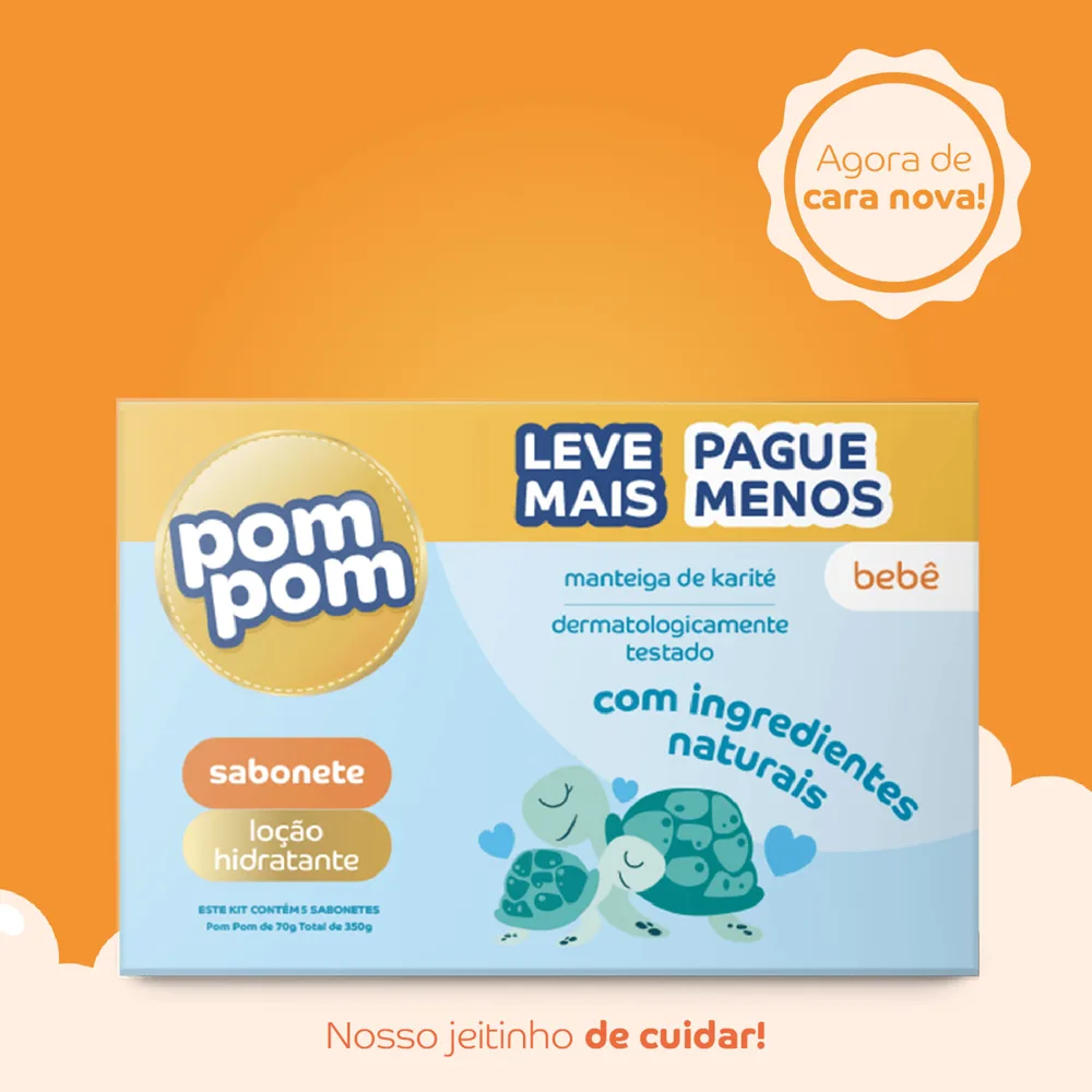 Kit Sabonetes em Barra Infantil Pom Pom Hidratante 70g 5 Unidades