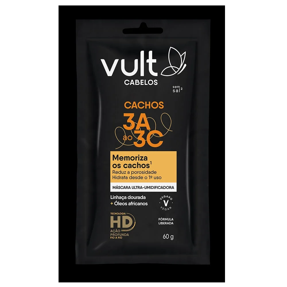 Máscara Capilar Vult Cachos 3A a 3C Memória dos Cachos Ultra-Umidificadora 60g