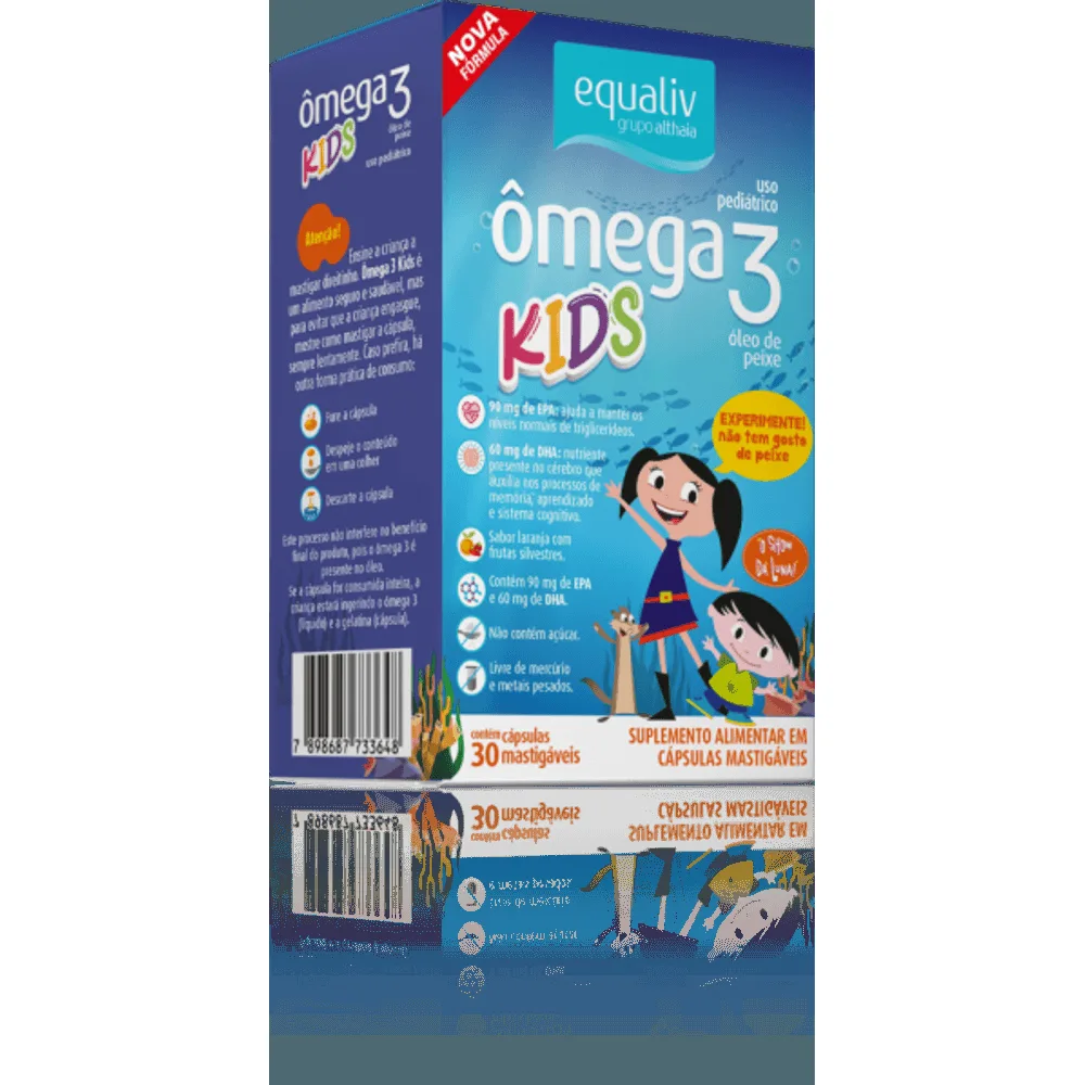 Equaliv Ômega 3 Pro Kids Oil Sabor Laranja 30 Cápsulas Mastigáveis