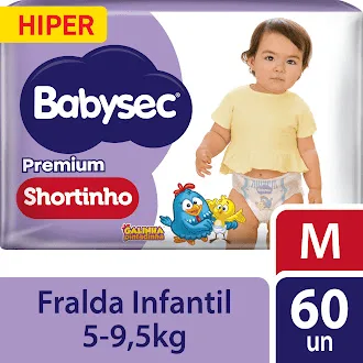 Fralda Babysec Premium Shortinho Galinha Pintadinha M 60 Unidades