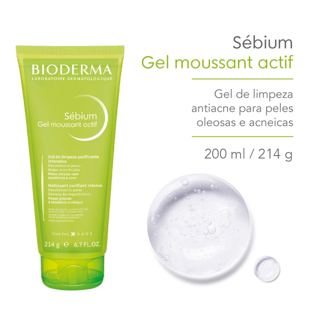Gel de Limpeza Facial Bioderma Sébium Gel Moussant Actif Purificante Intensivo 200ml