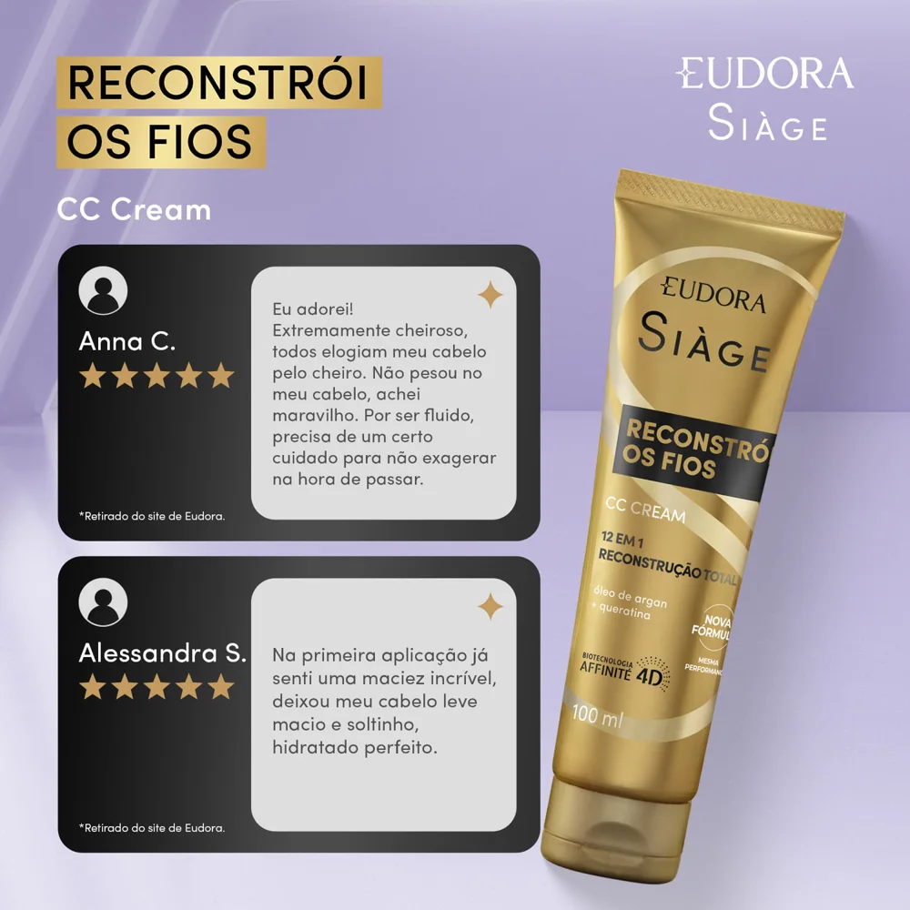 Creme De Tratamento Eudora Siage Reconstroi Fios 100ml