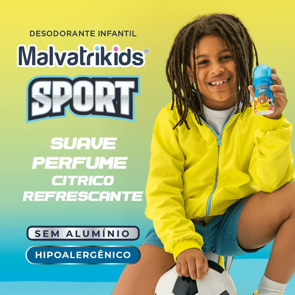 Desodorante Infantil Malvatrikids Sport +8 anos Fragrância Suave Roll On 65ml