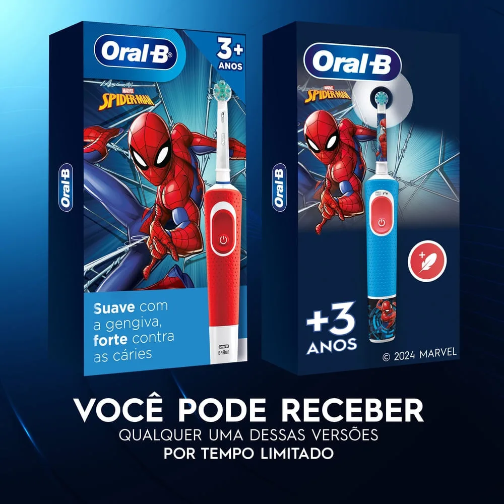 Escova Dental Elétrica Infantil Oral-B Vitality Kids Spiderman Recarregável Bivolt 1 Unidade