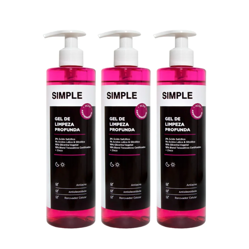 Kit Simple Organic Gel De Limpeza Facial Profunda 350g 3 Unidades