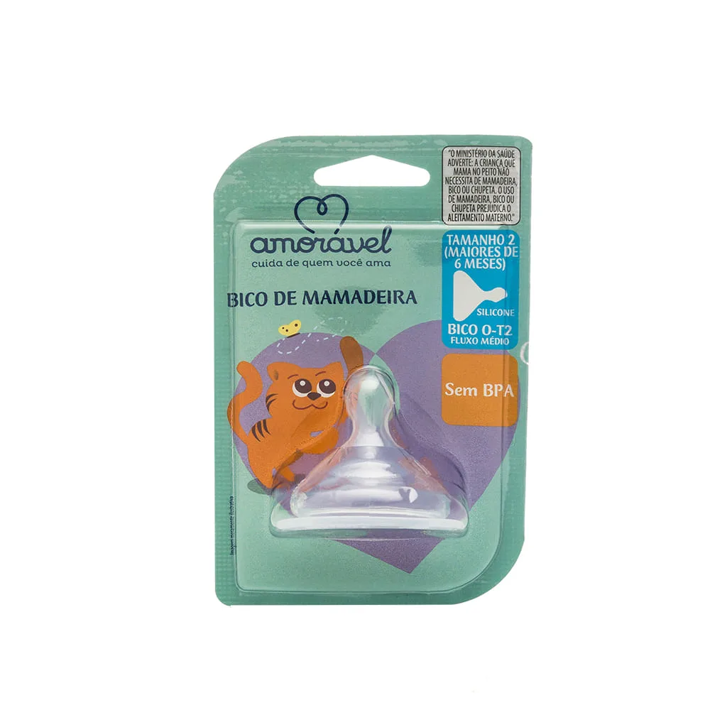 Bico Para Mamadeira Amorável Silicone Big Ortodôntica Fluxo A Partir De 6 Meses