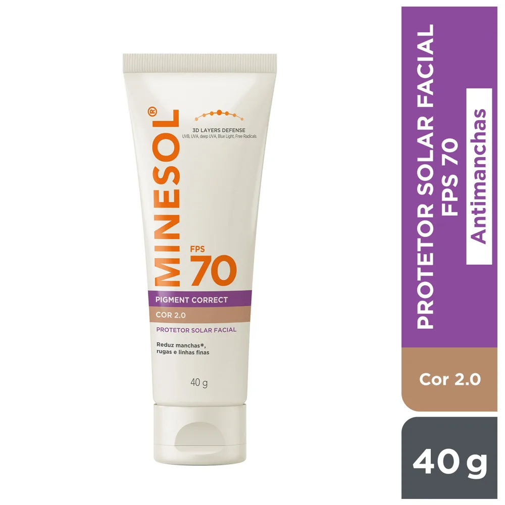 Protetor Solar Facial Minesol Pigment Correct Fps70 Cor 2.0 40g