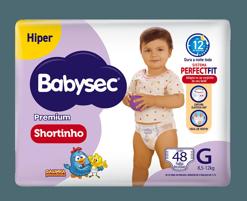 Fralda Babysec Premium Shortinho Galinha Pintadinha G 48 Unidades