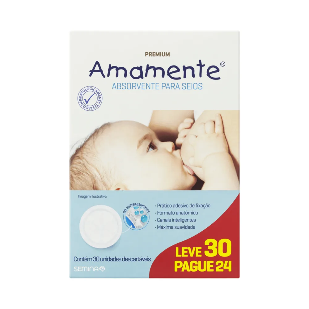 Absorvente para Seios Amamente Descartável Leve 30 Pague 24 30 Unidades