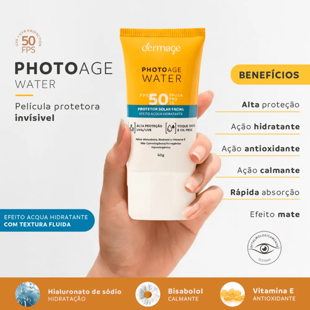 Protetor Solar Facial Dermage Photoage Water Toque Seco FPS50 40g