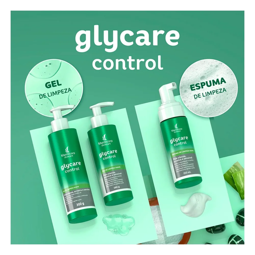 Gel de Limpeza Facial Mantecorp Skincare Glycare Control Peles Oleosas e Acneicas 300g