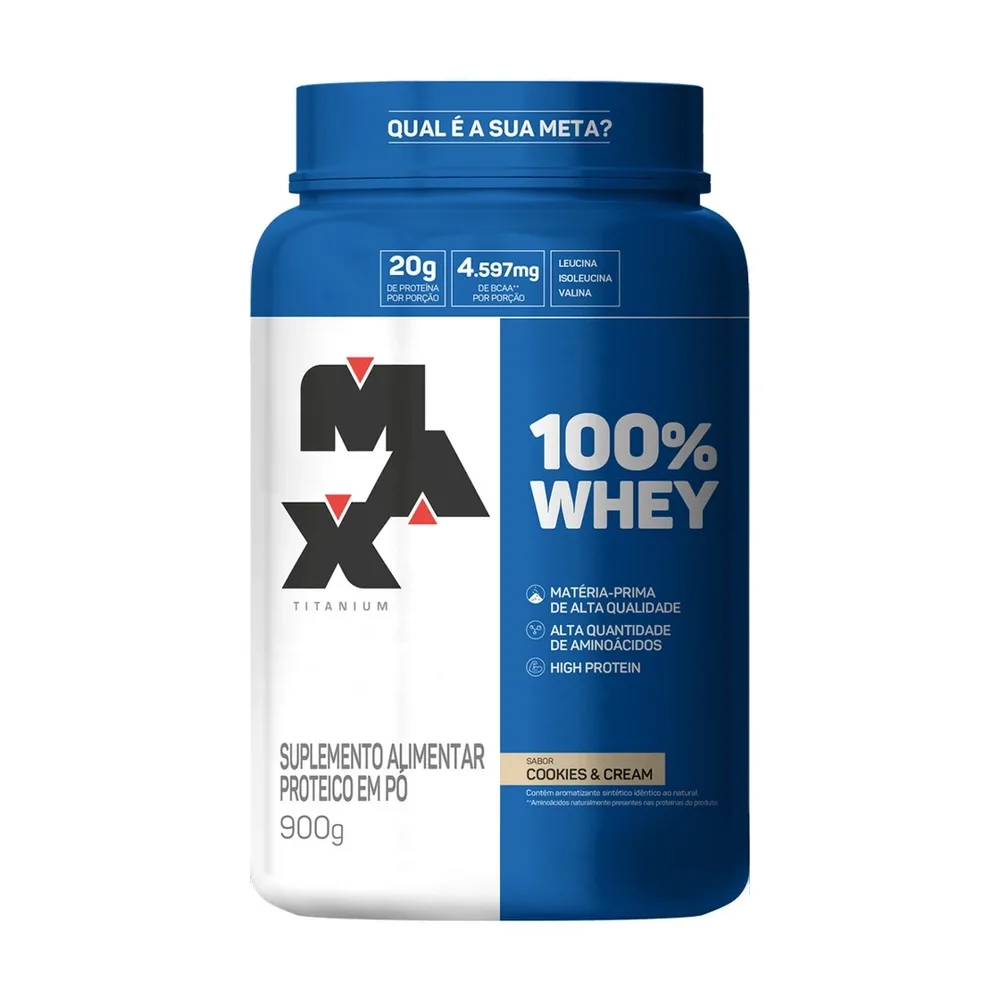 100% Whey 900g Pote – Max Titanium- Cookies & Cream