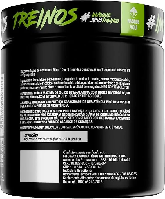 FTW Pré-Treino Diabo Verde em Pó com Cafeína, Aminoácidos Beta‑Alanina e Arginina para Treinos e Atividades Físicas – Pote 300 g (Energético)